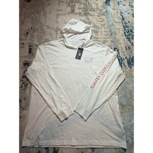 Vineyard Vines White Cotton Hoodie Men's XL Whale Logo Long Sleeve Pullover